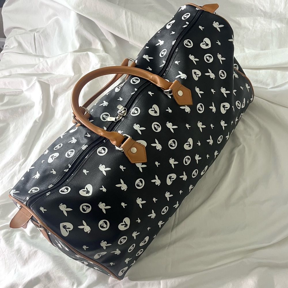 Y2K Playboy Bunny Monogram Duffle Bag Large Travel Tote Black & Pink Vintage